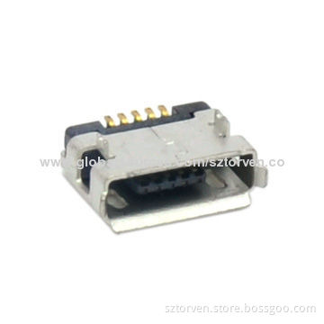 Micro USB Female 5P SMT Dip AB Type Connector without Post, 100V AC Standing VoltageNew